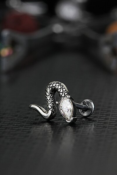 depozoom Cerrahi Çelik Kıkırdak Tragus Helix Zirkon Taşlı Labret Yılan Piercing