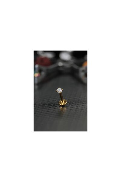 depozoom Cerrahi Çelik Kıkırdak Tragus Helix Zirkon Taş Labret Piercing Gold
