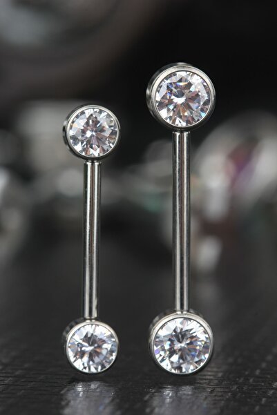 depozoom Titanyum 0.94gr Ağırlığında Zirkon Taşlı Nipple Meme Ucu Piercing 16mm