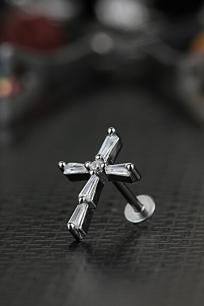 depozoom Cerrahi Çelik Kıkırdak Tragus Helix Zirkon Taşlı Labret Hac Piercing