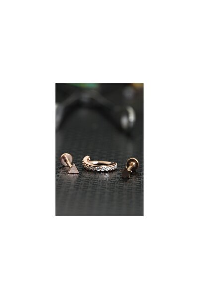 depozoom Zirkon Taşlı Cerrahi Çelik Kıkırdak Ve Tragus Set Piercing Roze