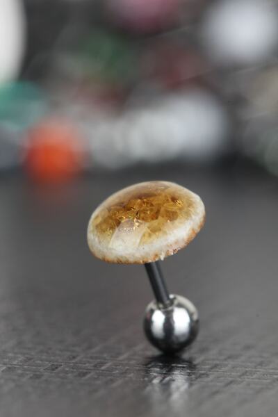 depozoom 316l Cerrahi Çelik Kıkırdak Tragus Helix Kahve Seramik Piercing