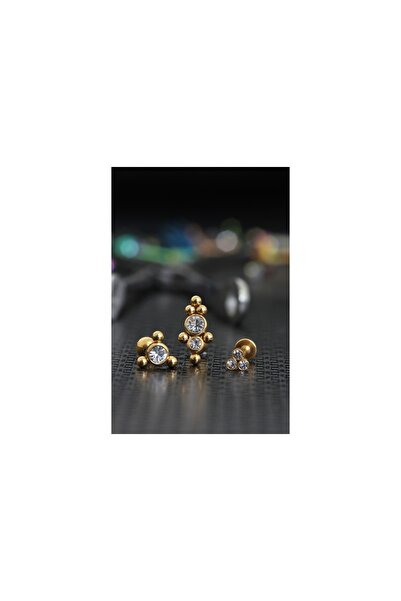 depozoom Zirkon Taşlı Cerrahi Çelik Kıkırdak Ve Tragus Set Piercing Gold