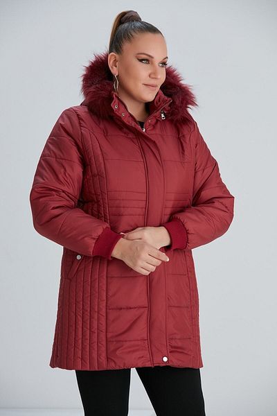 RMG Plus Size Hooded Claret Red Coat