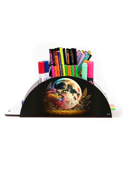 kutuTR Wooden VIP Aİ Model Series Desktop Pen Holder Organizer with Rainbow Ruler Assembled Box