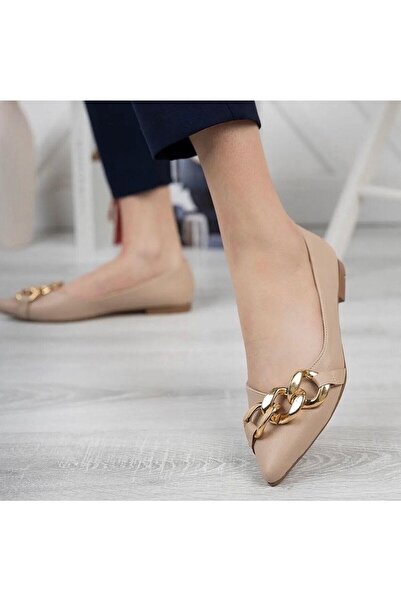 Erbilden Popi Nude Cilt Zincirli Babet Ayakkabı