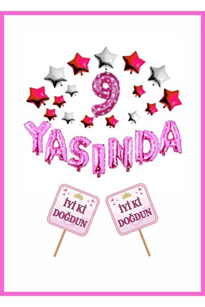 Doğumgünü Marketim Yaşında PEMBE Konsept Doğum günü Parti Kutlama Seti; Yıldı...