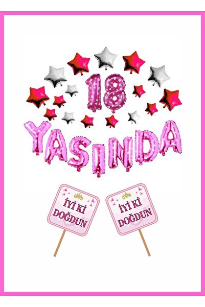 Doğumgünü Marketim Yaşında PEMBE Konsept Doğum günü Parti Kutlama Seti; Yıldı...