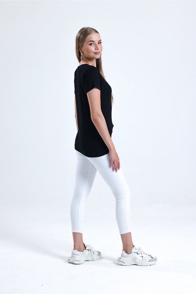 SİSTERS2HC Women's Basic Round Crew Neck Viscose Black T-shirt