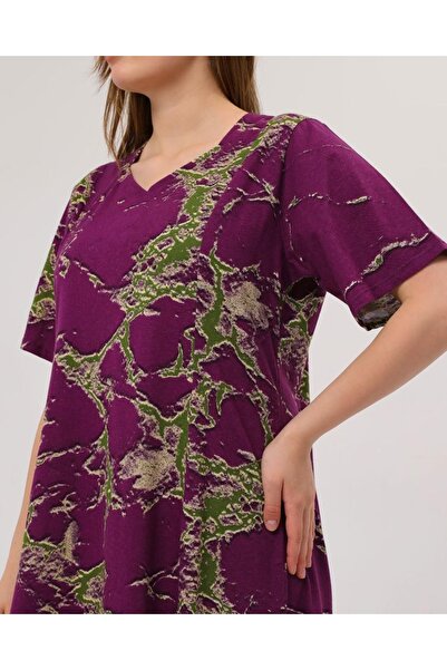 Nehir tekstil Πεντάγωνο γιακά Κομμάτι ραμμένο μισό μανίκι συν μέγεθος βαμβακερό χτενισμένο φόρεμα