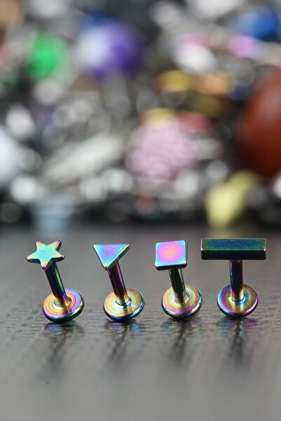 depozoom Cerrahi Çelik Kıkırdak Tragus Helix Uyumlu Set Piercing Raınbow