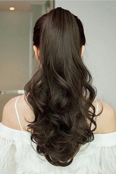 Barly Kahverengi Dalgalı Fiber Sentetik Isıya Dayanıklı Çıt Çıt At Kuyruğu Sa...