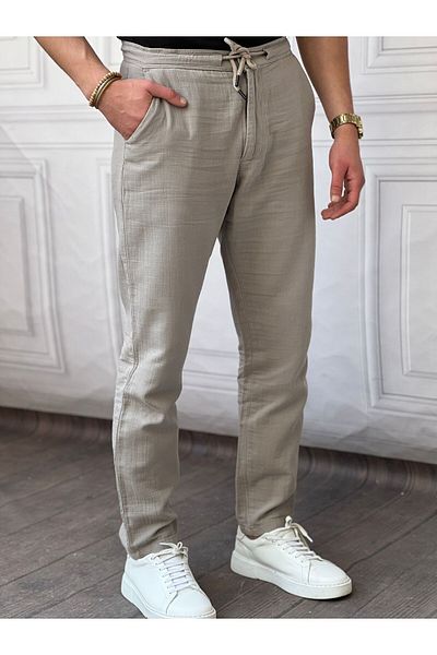 COOL TARZ Ανδρικό μπεζ λινό παντελόνι Musli Lace-Up