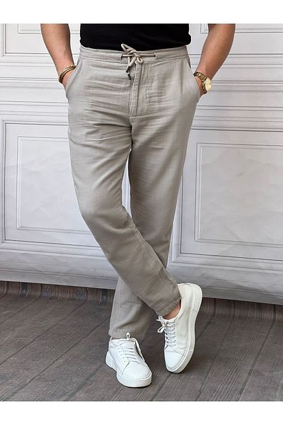 COOL TARZ Ανδρικό μπεζ λινό παντελόνι Musli Lace-Up