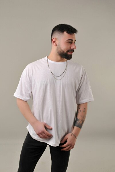 İmpavido إمبافيدو - تي شيرت رجالي أبيض كبير الحجم بقصة بيضاوية