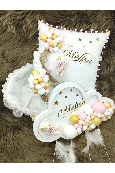 7Renk Ledli Ahşap Ayıcıklı Kapı Panosu Kız-Erkek Bebek Kapı Süsü Mavi Pembe H...