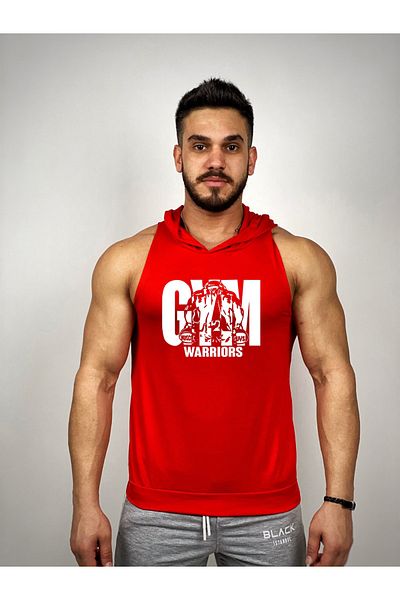 Black İstanbul Gym Warriors Printed Hooded Fitness Tank Top