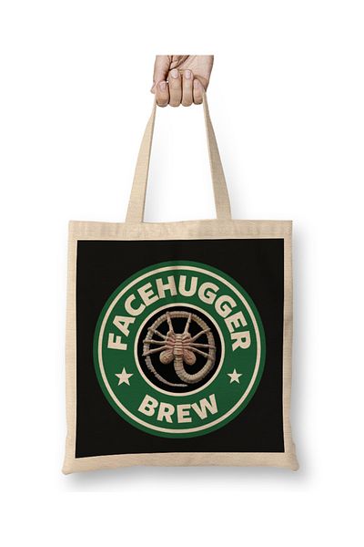 Baskı Dükkanı Υφασμάτινη τσάντα Alien Facehugger Brew Coffee Starbucks με μακριά λαβή