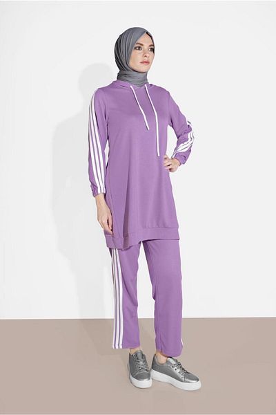 TRENDTESETTÜR Purple Lila 2-Piece Trousers Set - Stripe Detail 4916