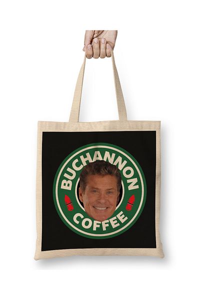 Baskı Dükkanı Baywatch Buchannon Coffee David Hasselhoff Starbucks υφασμάτινη τσάντα με μακριά λαβή