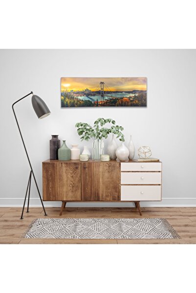 MapofX Kanvas Tablo, Istanbul Boğazı Tablosu, Yatay Istanbul Manzarası Tablo - 80x30 Cm, 53x20 Cm Seçenekli