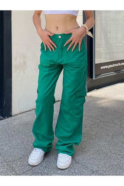 Gofeel Y2k Πράσινο Unisex Cargo Παντελόνι - Φαρδύ Τζιν