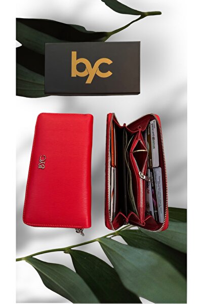 BYC BERYA Kadın Kırmızı Tırtık Çizgili Desen Kartlık Ve Bozuk Para Bölmeli Fe...