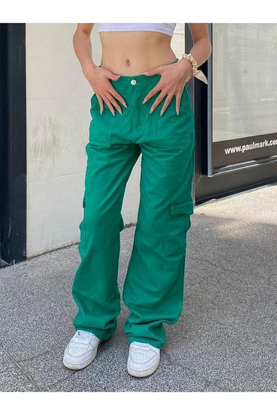 Gofeel Y2k Green Unisex Summer Jeans - Cargo Waist, Elastic Wide Leg Trousers