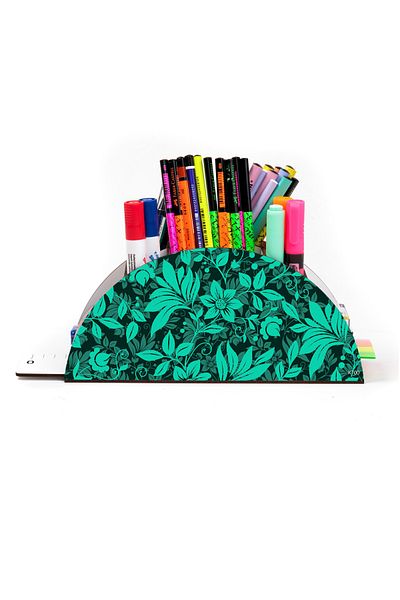 kutuTR Wooden VIP Forest and Leaves Series Desktop Pen Holder Organizer with Rainbow Ruler Assembled Box