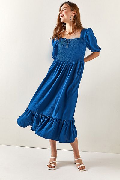 Olalook Indigofarbenes, glitzerndes, legeres Midikleid für Damen ELB-19001919