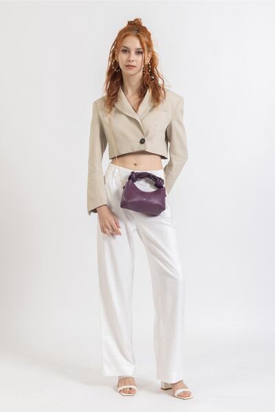 NOTHING Dámská fialová měkká kožená taška s řetízkovým popruhem s detailním uchopením do ruky a bagetou přes rameno