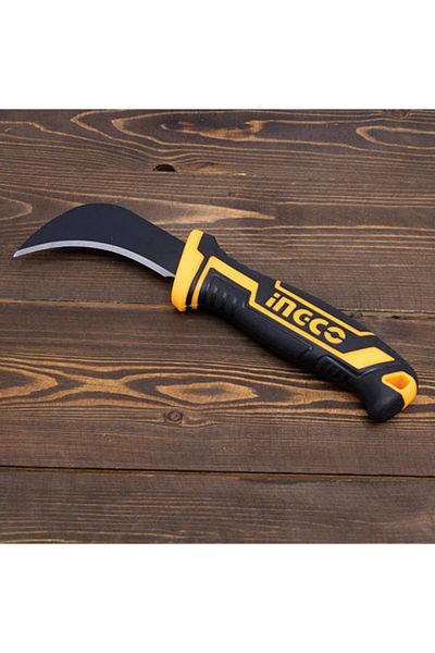 Ingco Grafting Knife Professional Steel Curved Tip Grape Grafting Knife 180 Mm Insulated Handle Knife