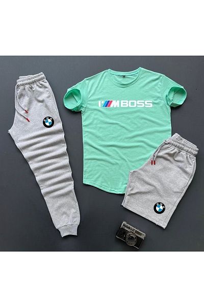 NewCabin Mpower BMW Printed Slim Fit Σορτς-Φούτερ-Τ-shirt Σετ 3 τεμαχίων - Συνδυασμός κάτω και επάνω