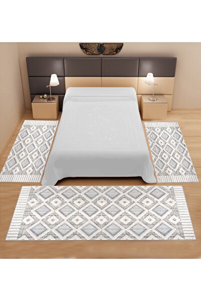 Genel Markalar Dijital Baskılı 3 'lü Yatak Odası Halısı Yolluk Takımı ( 2 Ade...