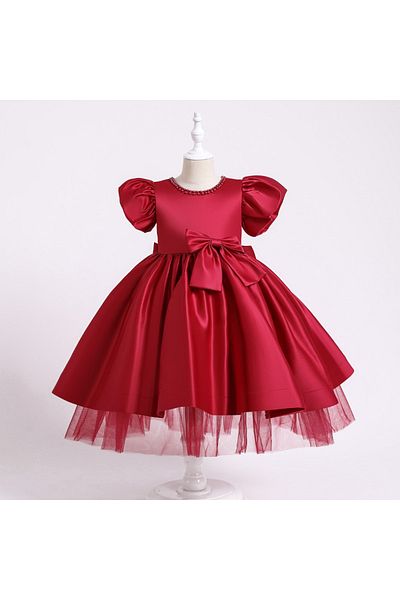 NSM Girl's Front Back Bow Detailed Collar Pearl Ball Gown Party Graduation Birthday Dress
