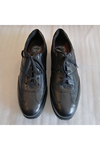 Freemood Genuine Leather Black Soft Laced Serrated Non-Slip Light Sole Shoes