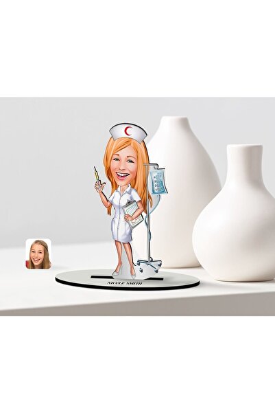 Bk Gift Kişiye Özel Hemşire Karikatür Ahşap Biblo - 2