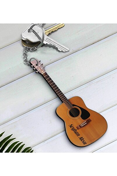 Bk Gift Kişiye Özel İsimli Gitar Enstrüman Ahşap Anahtarlık-1