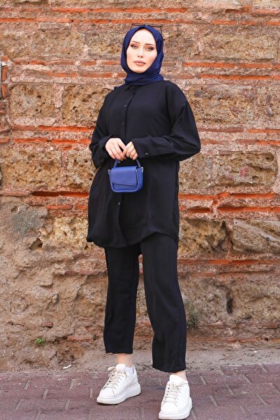 festmoda Kadın Versy Gömlek-Pantolon İkili Takım Siyah