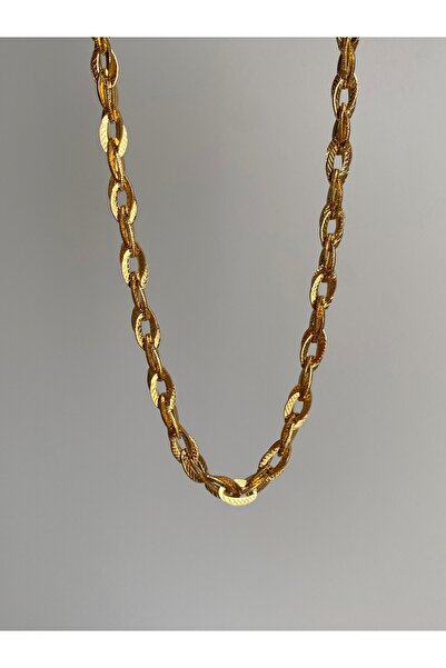 Owentis قلادة سلسلة لونيا من الفولاذ الذهبي مع حلقة متشابكة - لا تشويه -