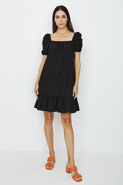 Select Moda Rochie Brode cu mânecă cu balon neagră de damă