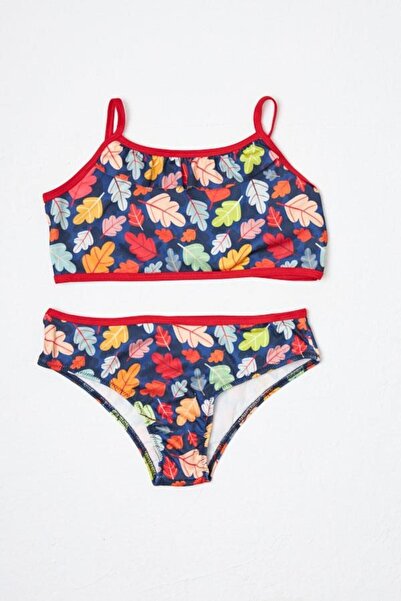 Hmm tekstil Дівчачий бікіні з тоненькими бретельками та візерунком дубового листя