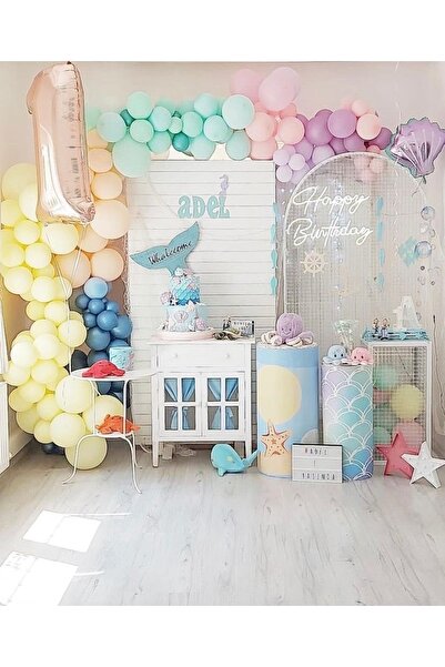 MFM Set de baloane cu lanț pentru ziua de naștere cu tematică sirenă de 1 an