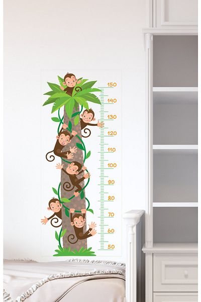 Sim Tasarım Mischievous Monkeys Height Measurer Kids Room Wall Sticker