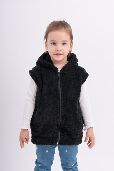 Sweets Collection Çocuk Kapüşonlu Cepli Welsoft Peluş Yelek