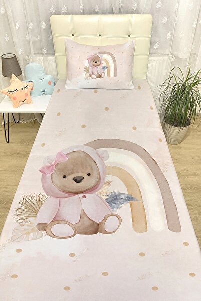 EVPANYA Krem Ayıcık Yatak Örtüsü Ve Yastık Kılıfı