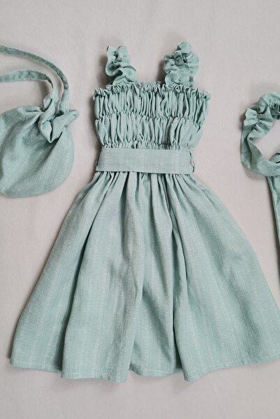 De La Bens فستان بناتي صيفي للعطلات مع حقيبة، باندانا، حزام