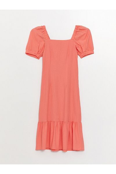 LC Waikiki Women's Dress - Heart Collar, Straight Cut, Short Sleeve
