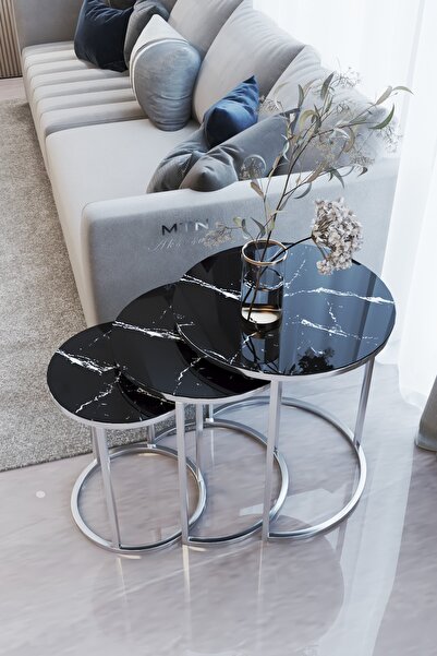 Nies Aksesuar Armoni 3'lü Siyah Ayak Siyah Mermer Desen