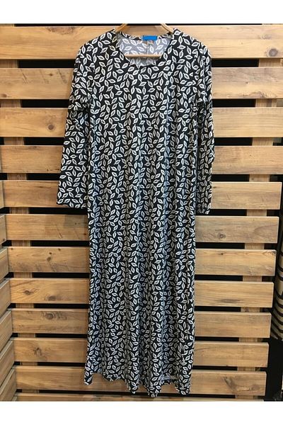 anne moda ankara μίνι φόρεμα με στάμπα φύλλων σε μεγάλο μέγεθος καλοκαιρινό μακρυμάνικο μητρικό φόρεμα